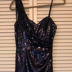 Navy Sequined Prom Dress